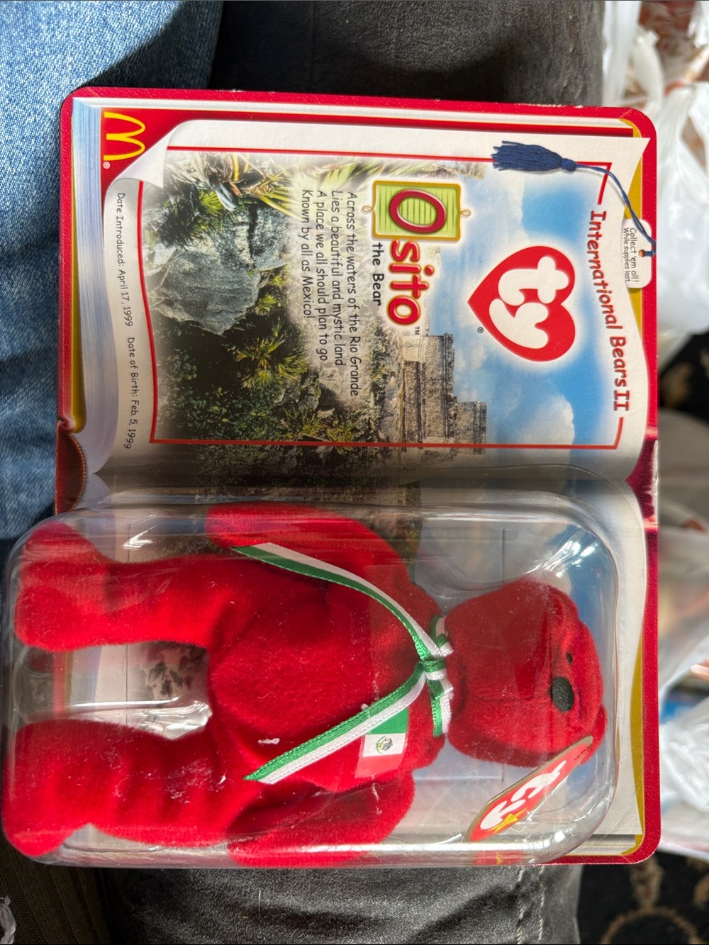 Ty Red Osito Bear with Green-White Ribbon